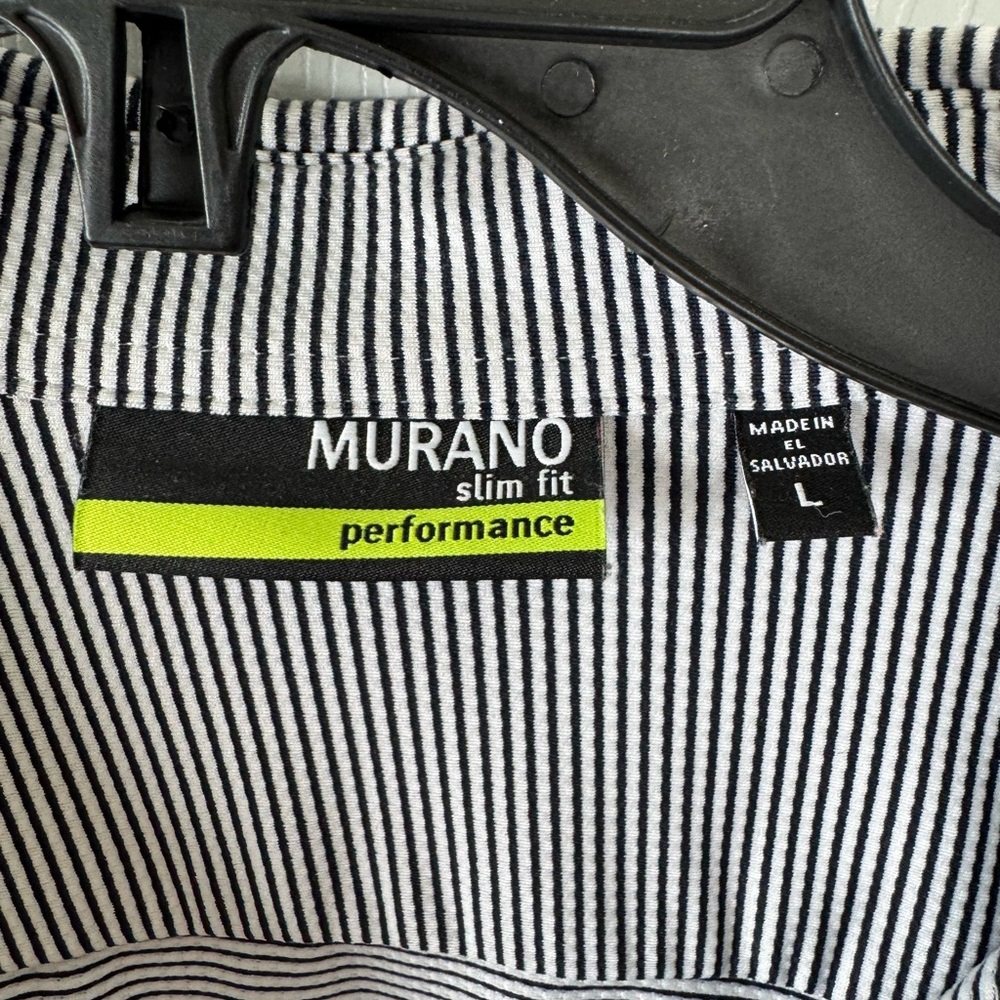 Murano Slim Fit Performance Shirt with Black and White Stripes